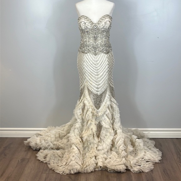 Eve of Milady Amalia Carrara Silk Sequin Swarovski Crystal Trumpet Mermaid Gown - Picture 3 of 17
